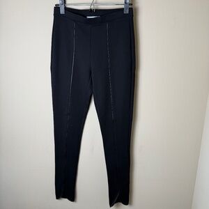 Joseph Ribkoff Knit Slim Leg Pants Leggings Womens 4 Black Faux Leather Piping